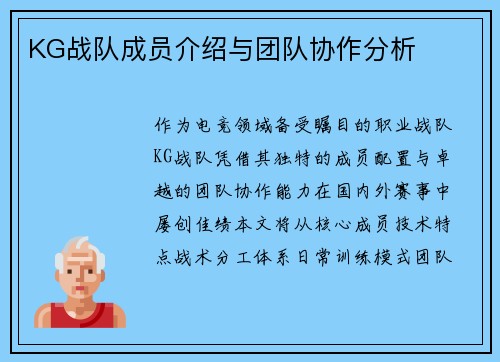 KG战队成员介绍与团队协作分析