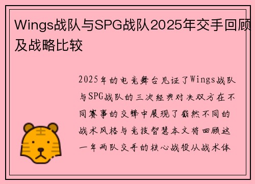 Wings战队与SPG战队2025年交手回顾及战略比较